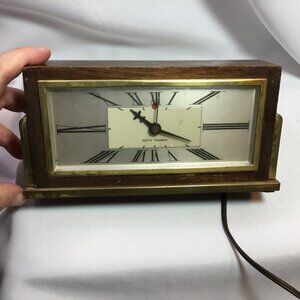 Vintage Art Deco Wood Brass Baxter E Seth Thomas Table Mantle Clock Working VID